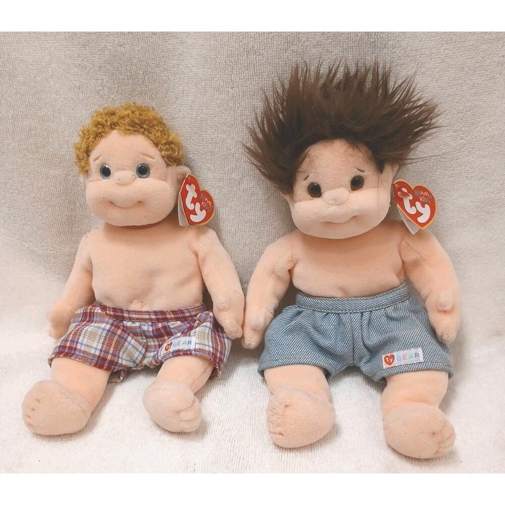Vintage TY Beanie Kids Tumbles & Boomer Stuffed Toy Dolls Boy Set Collect Authen